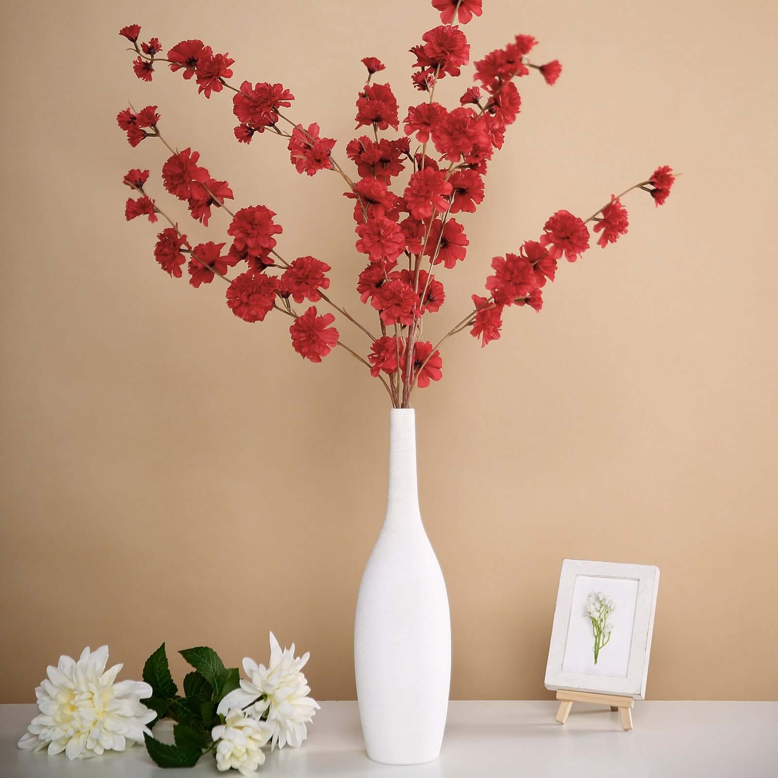 42-Inch Tall Red Artificial Silk Carnation Flower Stems - Set of 2 Branches