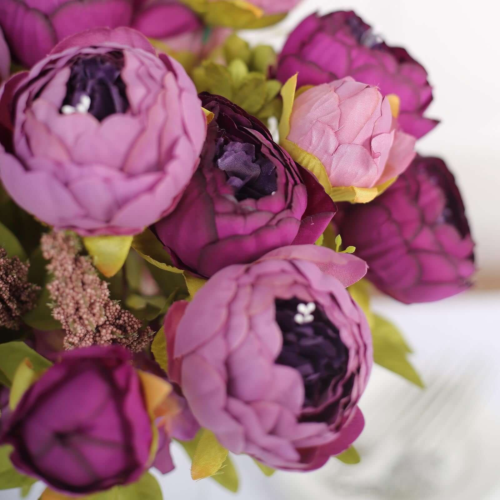 2-Pack 19-Inch Purple Artificial Peony Silk Flower Bouquets for Weddings
