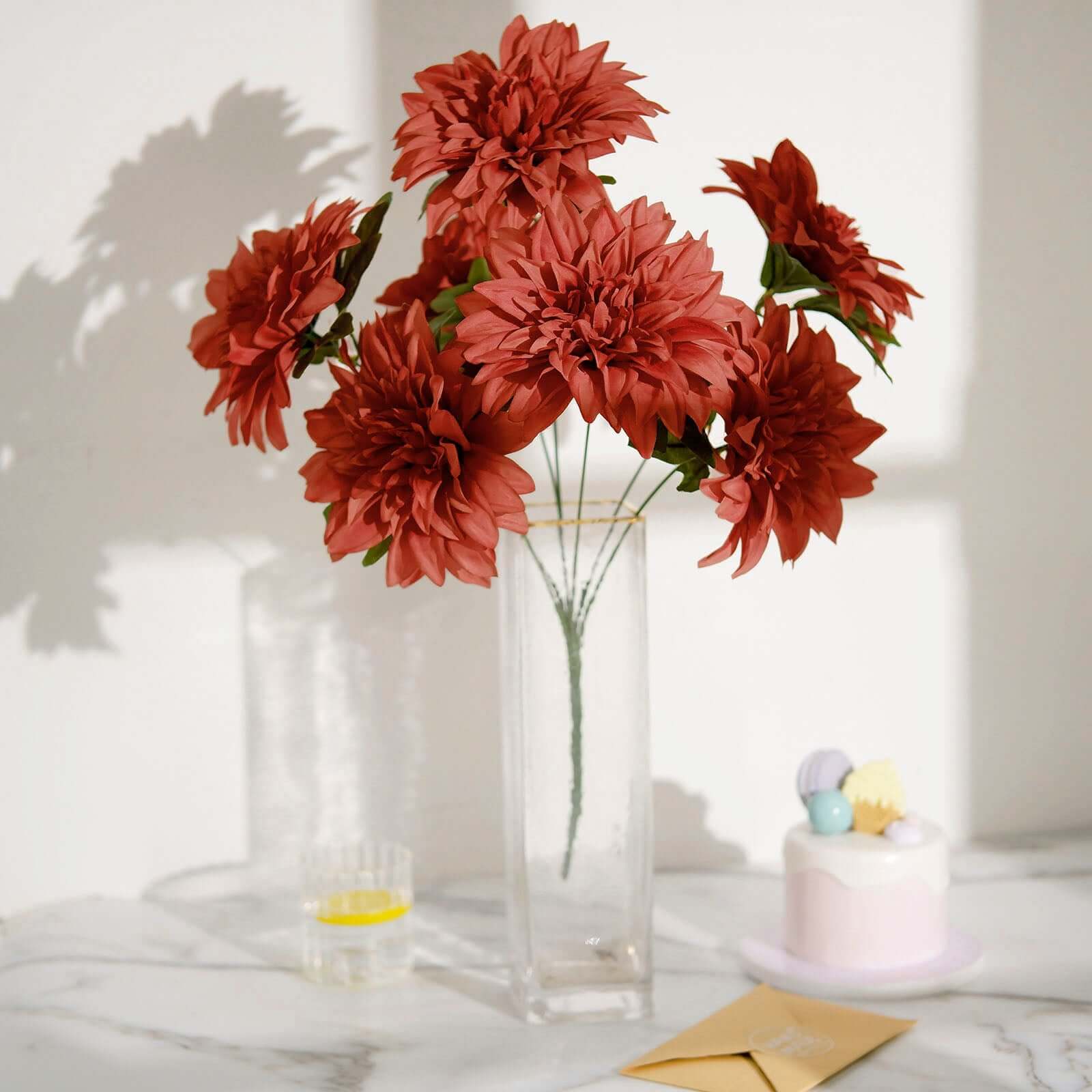 Special Offer! 2 Bouquets of 20 Terracotta Artificial Silk Dahlia Flower Spray Bushes for Decor