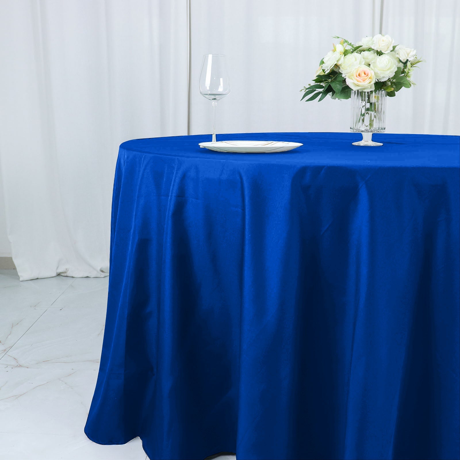 Royal Blue Seamless Wrinkle-Resistant 132" Cotton Blend Round Tablecloth