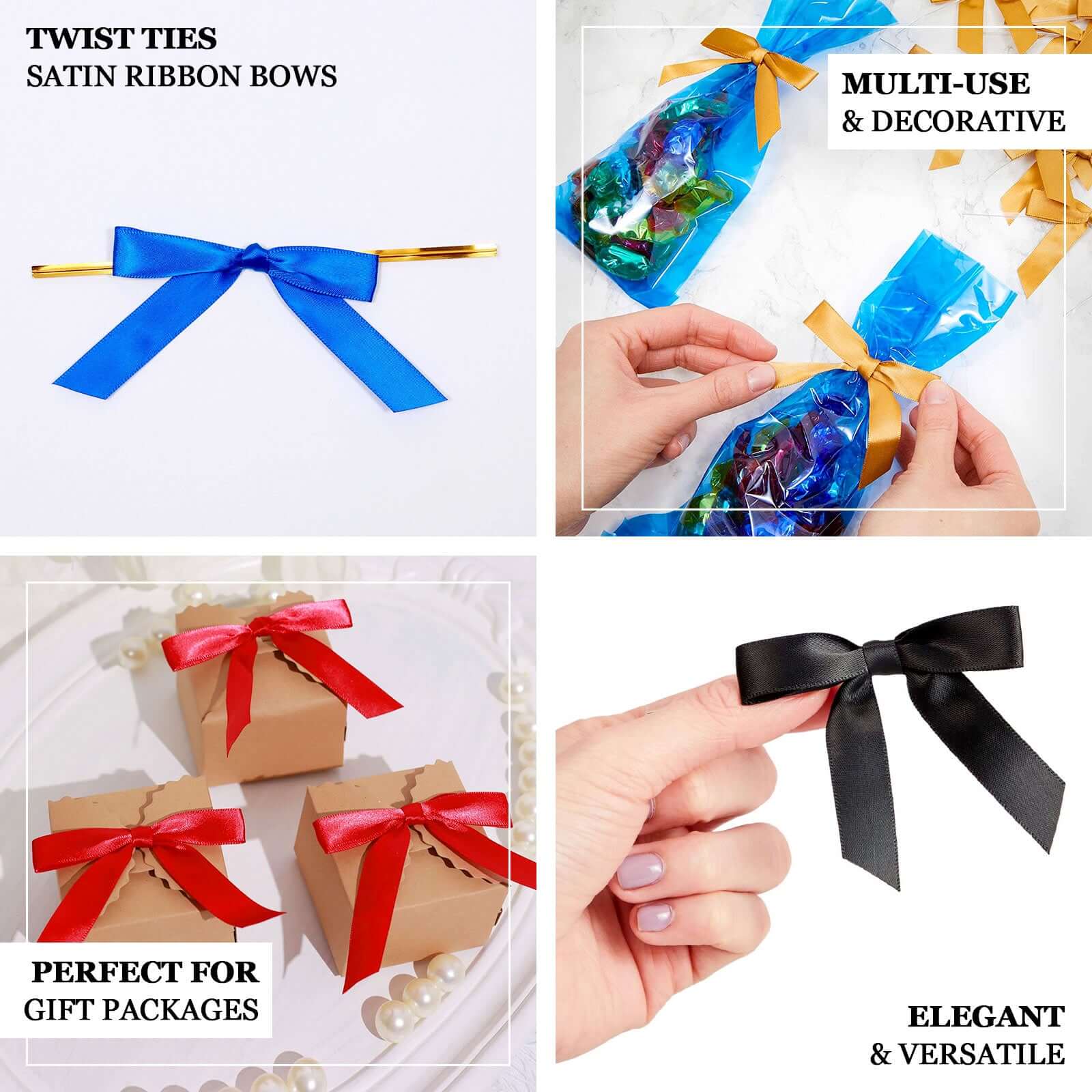 50 Pcs Gold Satin Ribbon Bows with Twist Ties - Ideal for Party Favors & Gifts