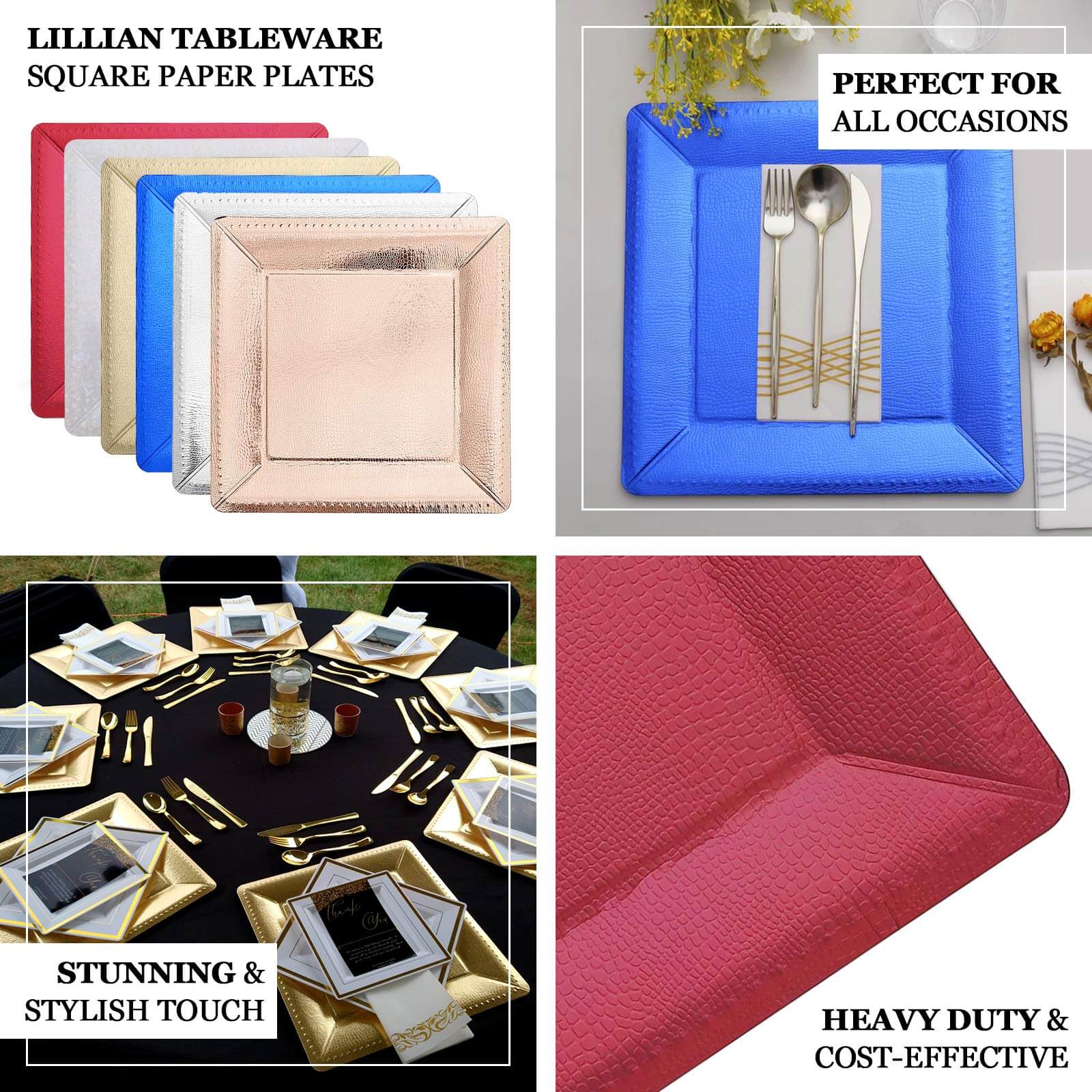 Hot Deal! 10-Pack Disposable Iridescent Square Charger Plates with Leather-like Texture, 13 Inches, 1100GSM Durable Paper