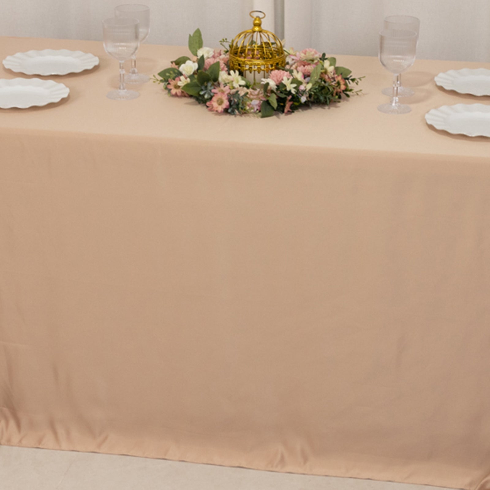 Exclusive Lamour Satin Nude Rectangle Tablecloth - Soft, Silk - like, 90x132