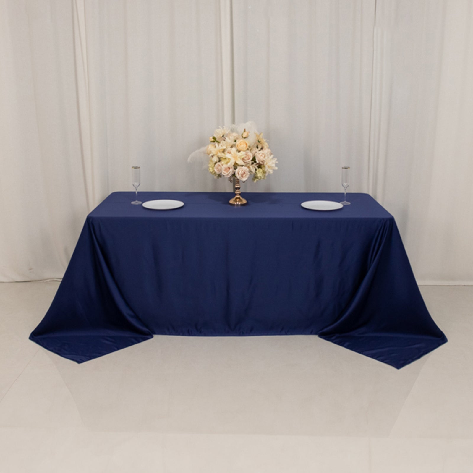 Exclusive Navy Blue Lamour Satin Rectangle Tablecloth 90x132 - Soft, Silk-Like & Durable