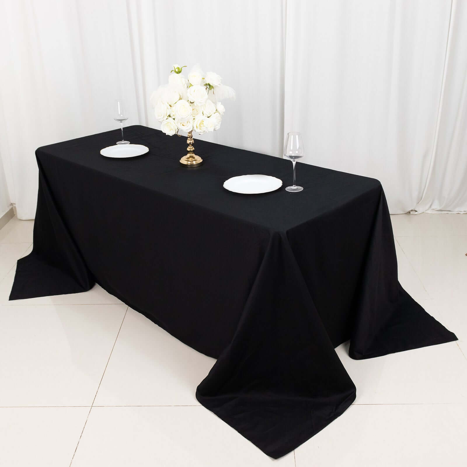 Black Seamless 100% Cotton Rectangle Tablecloth, 90x132, Soft & Breathable
