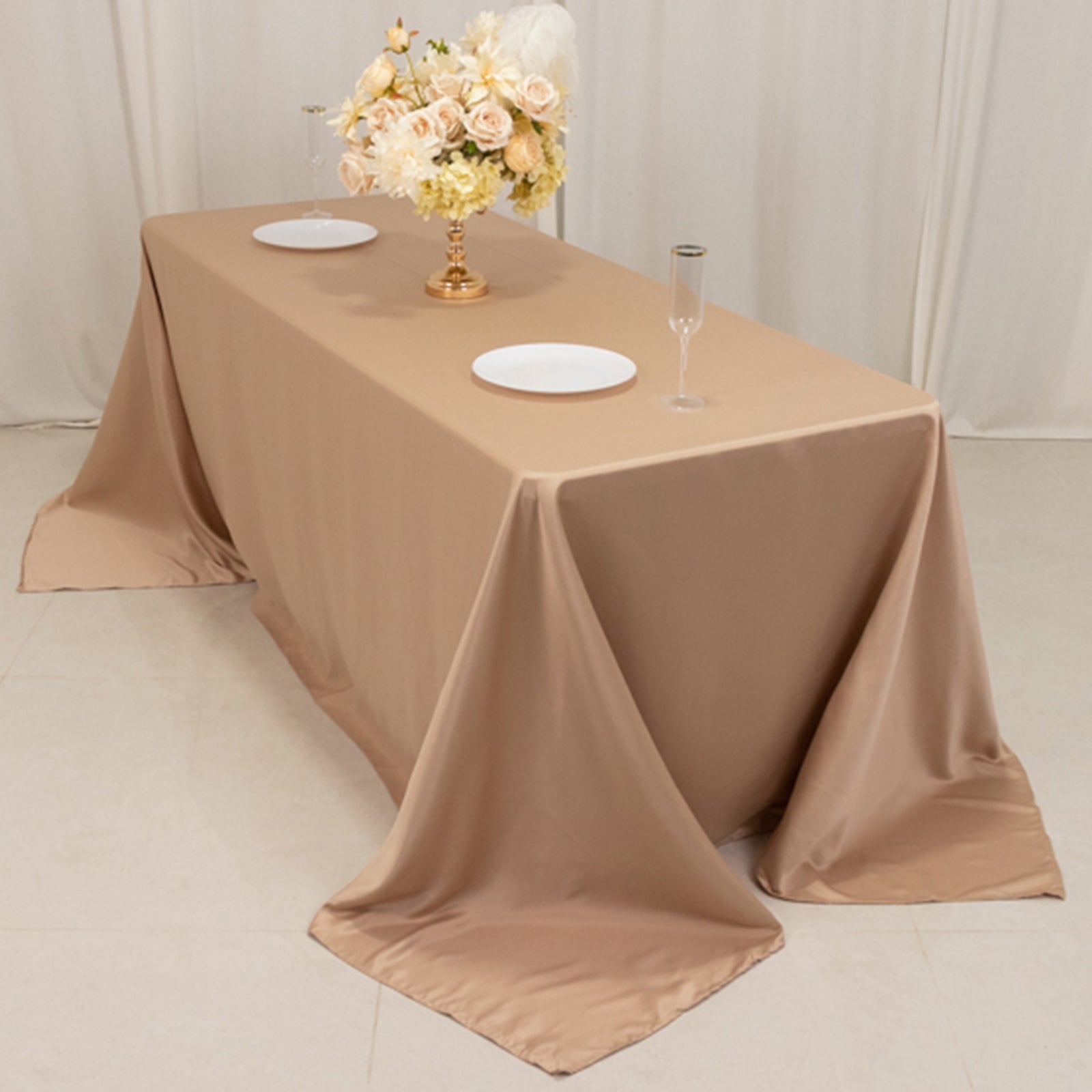 Exclusive Lamour Satin Nude Rectangle Tablecloth - Soft, Silk - like, 90x132