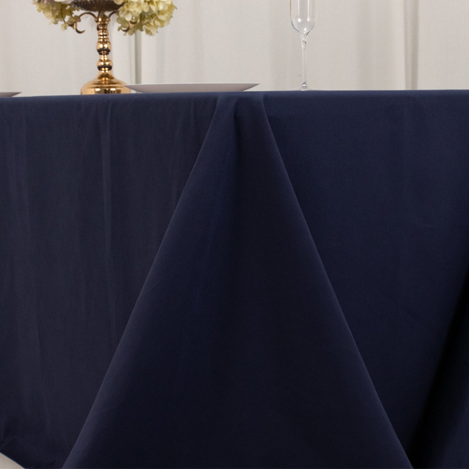Navy Blue Seamless Wrinkle-Resistant Cotton Blend Rectangle Tablecloth 90x132 - Ideal for Events