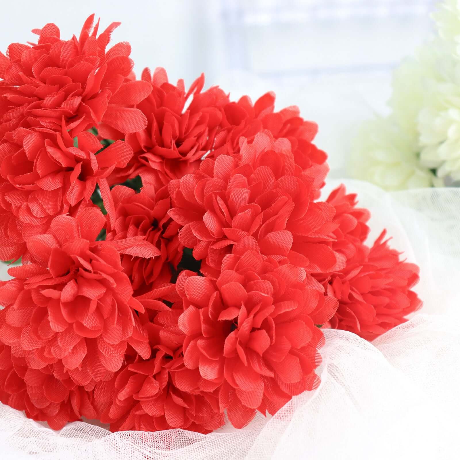 Hot Sale! 12 Bushes of Red Artificial Silk Chrysanthemum Flower Bouquets for Decor