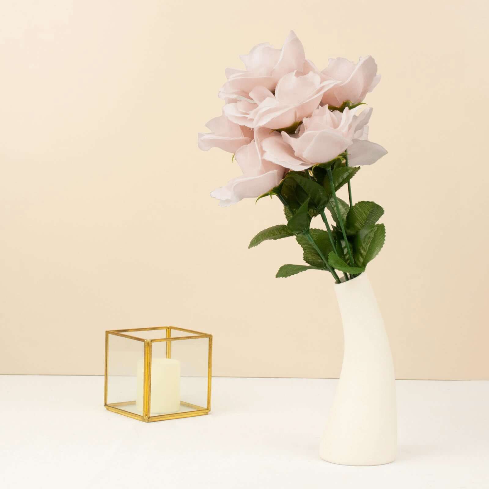 12 Bushes of Premium Blush Artificial Silk Rose Flowers, 84 Roses in Total