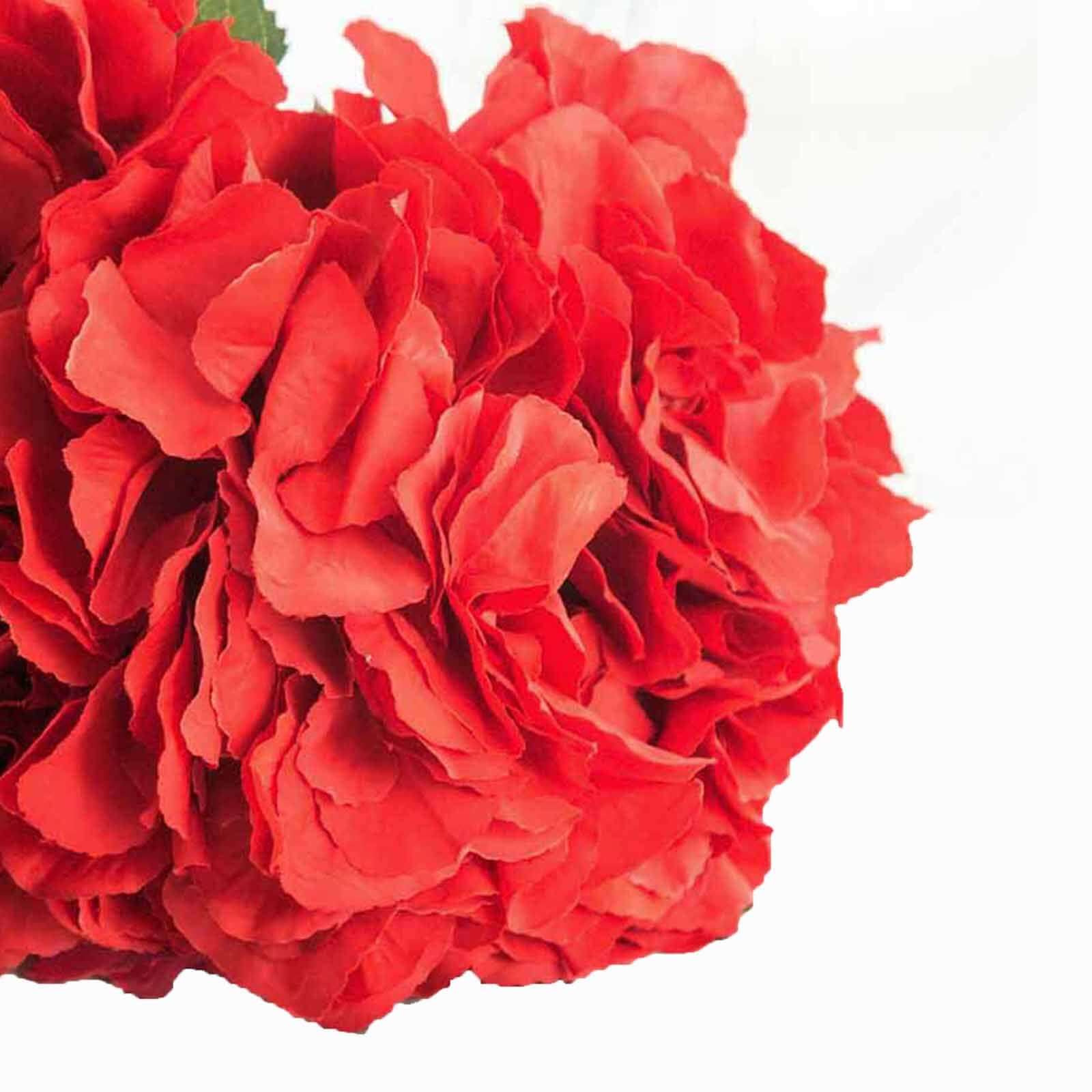 5 Red Artificial Silk Hydrangea Flower Bouquets - Lifelike & Full Bloom