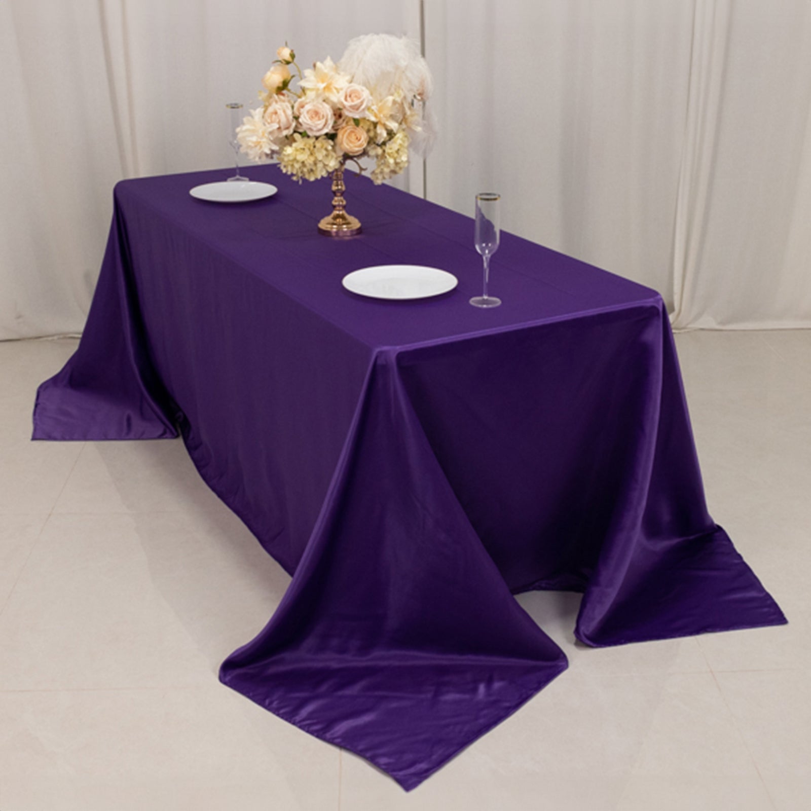 Luxurious Purple Lamour Satin Rectangle Tablecloth, 90x132 - Soft & Silk - like
