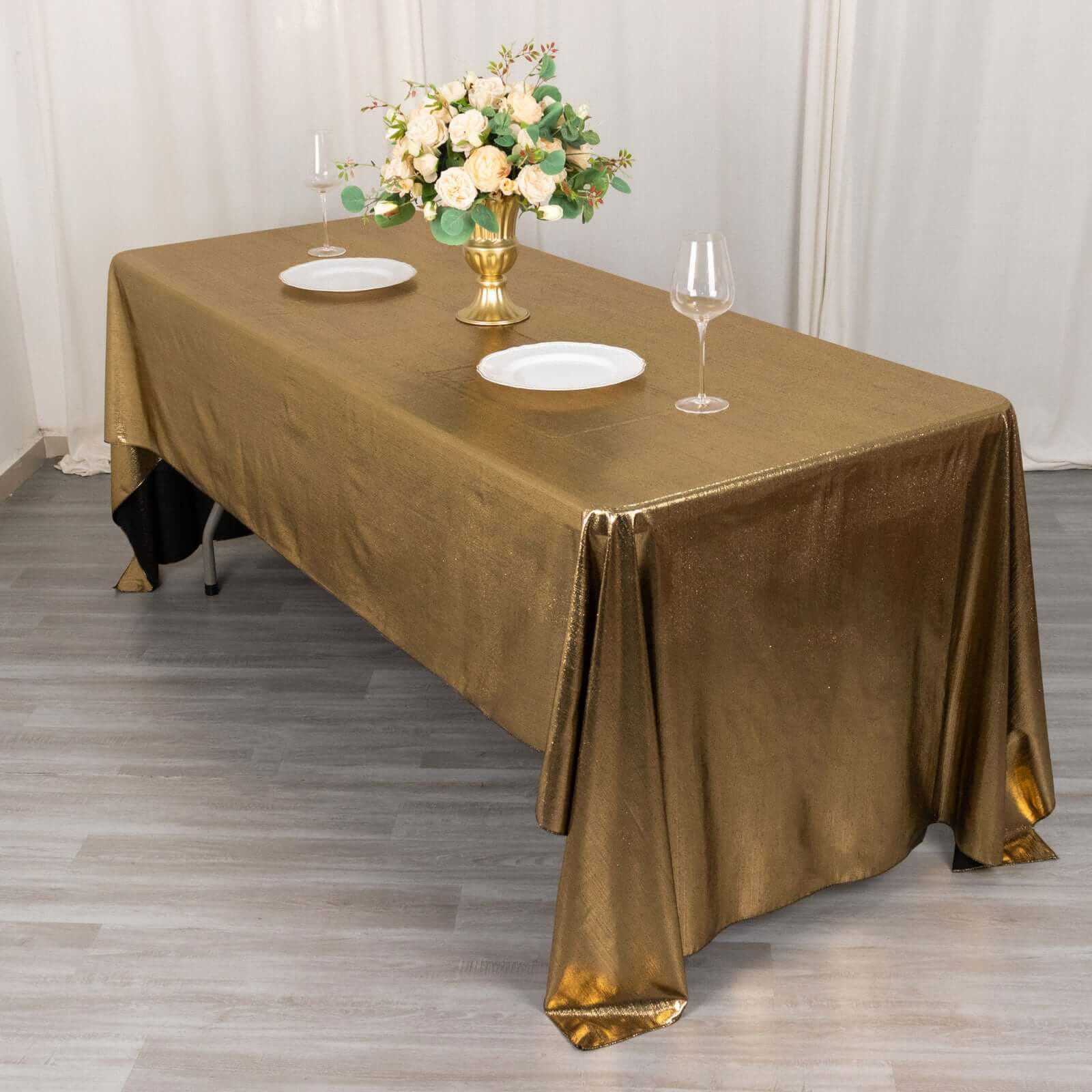 Sparkling Antique Gold Sequin Dots Polyester Rectangle Tablecloth - Wrinkle-Free & Reusable, Ideal for Events