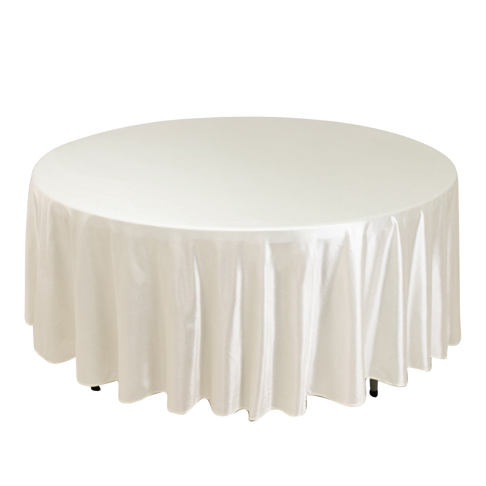 Hot Deal! Premium 108' Round Scuba Tablecloth in Shimmering Pearl White - Wrinkle & Stain Resistant