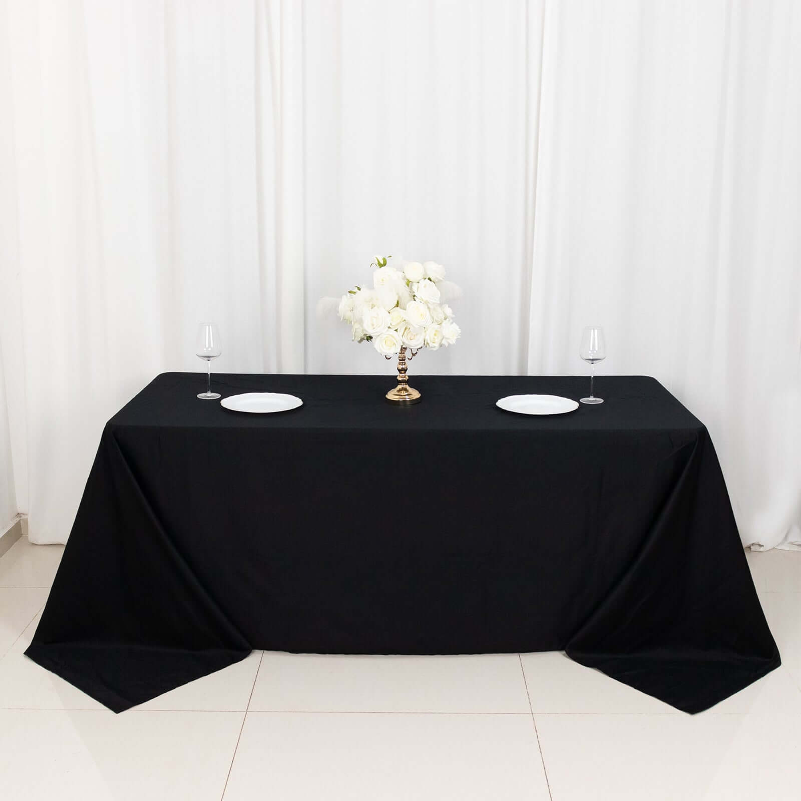 Black Seamless 100% Cotton Rectangle Tablecloth, 90x132, Soft & Breathable