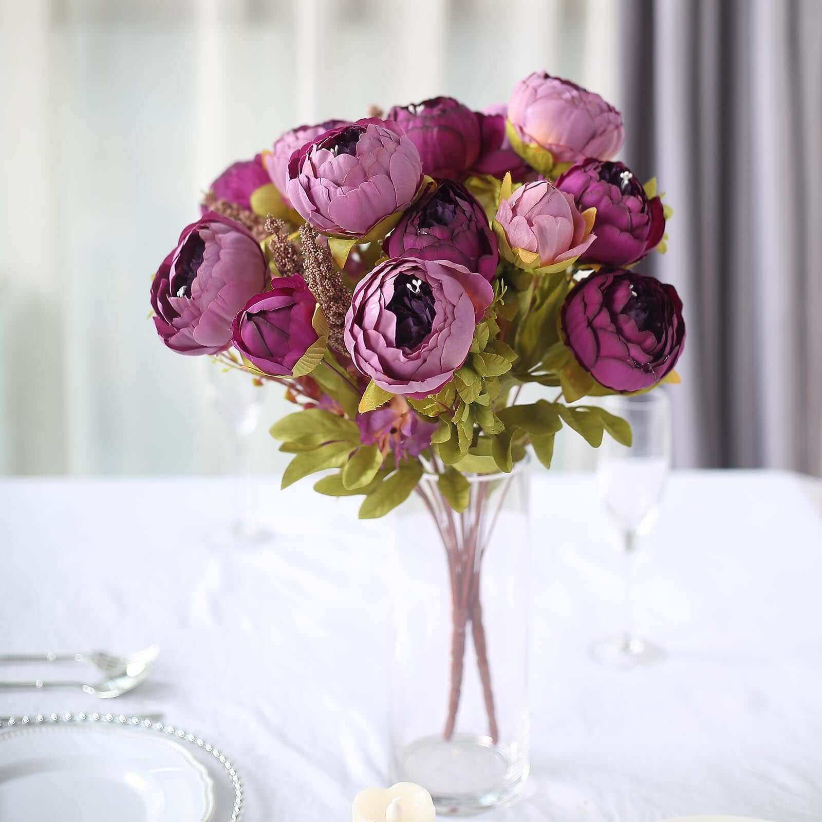 2-Pack 19-Inch Purple Artificial Peony Silk Flower Bouquets for Weddings