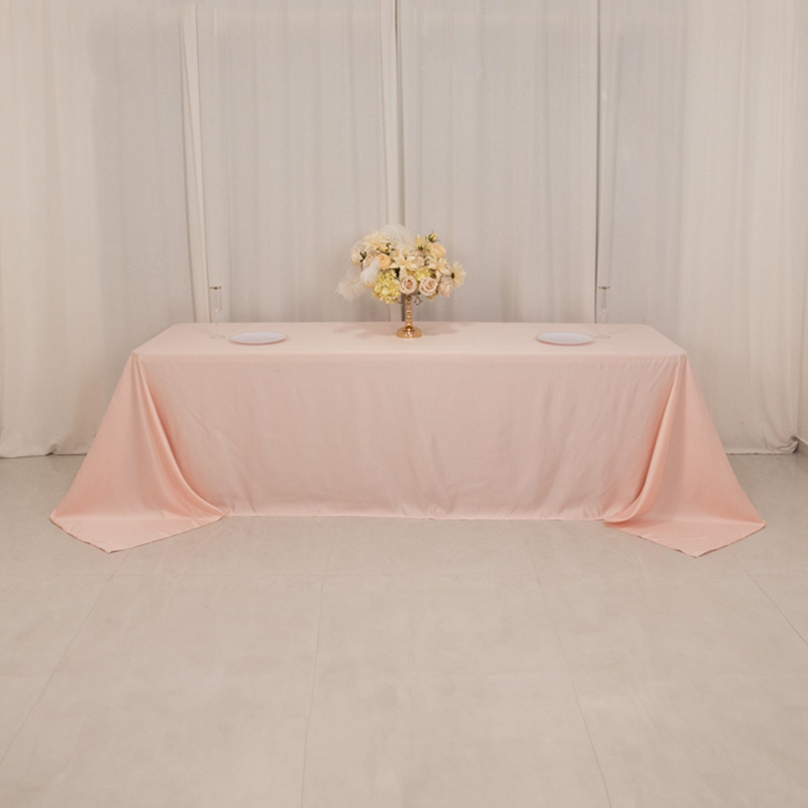 Luxurious Blush Lamour Satin Rectangle Tablecloth 90x156 - Soft & Seamless