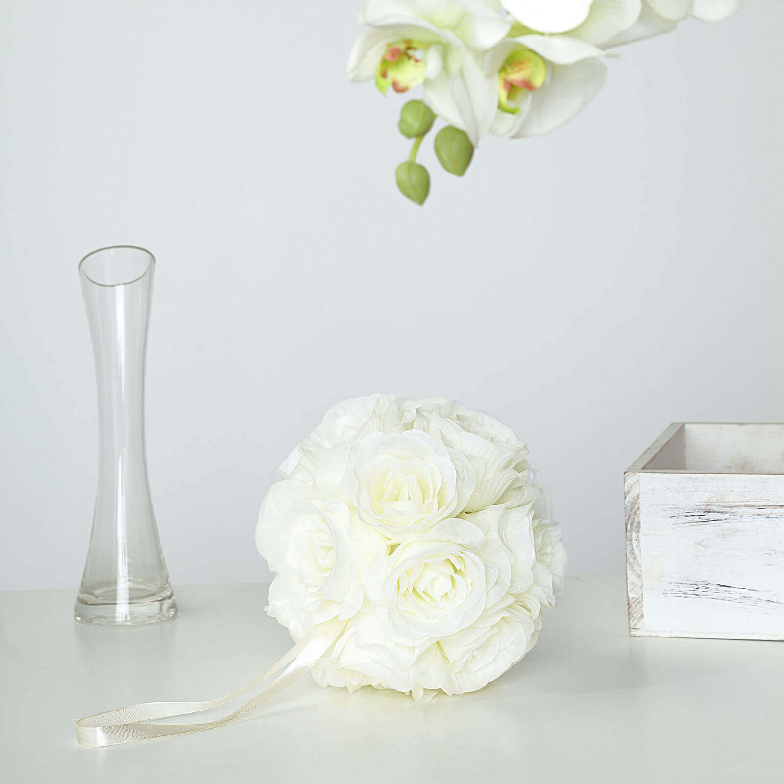 2-Pack Cream Artificial Silk Rose Kissing Balls, 7-Inch Faux Flower Decor