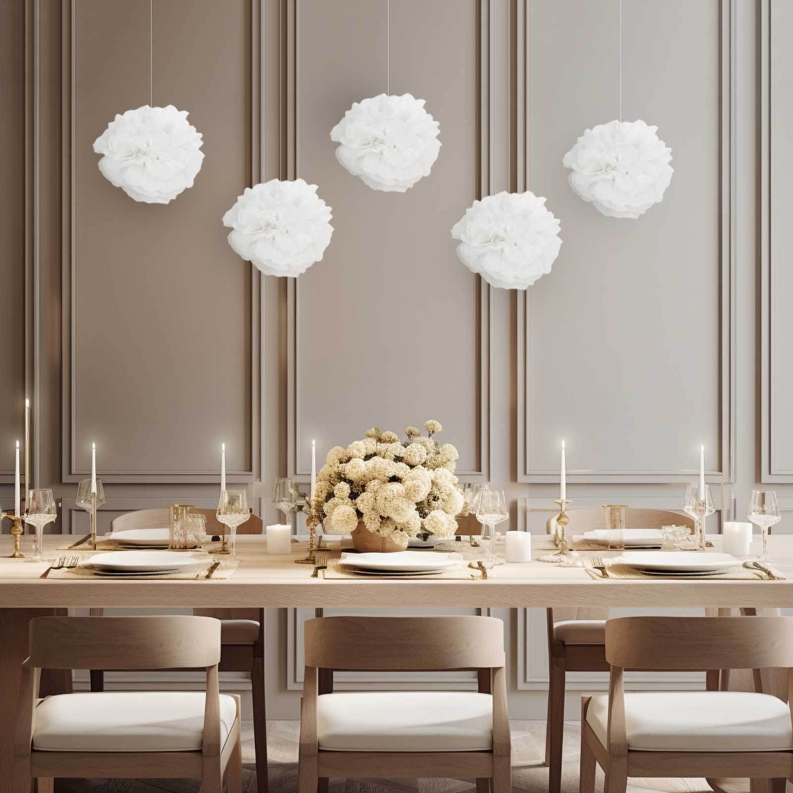 6-Pack 8-Inch White Tissue Paper Pom Pom Flower Balls - Ideal for Party Decor