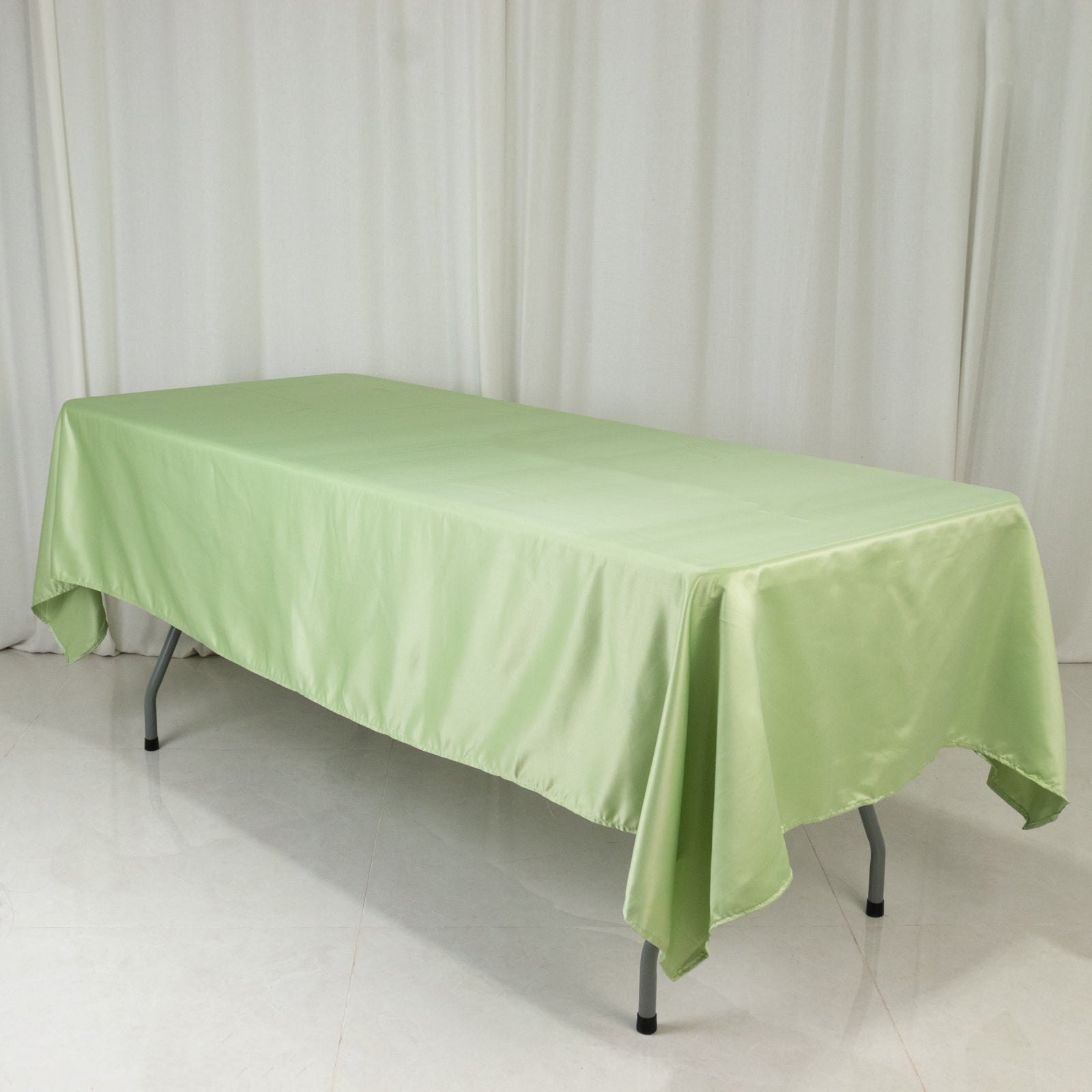 Get This Durable & Silky Soft Lamour Satin Rectangle Tablecloth in Sage Green (60x102)