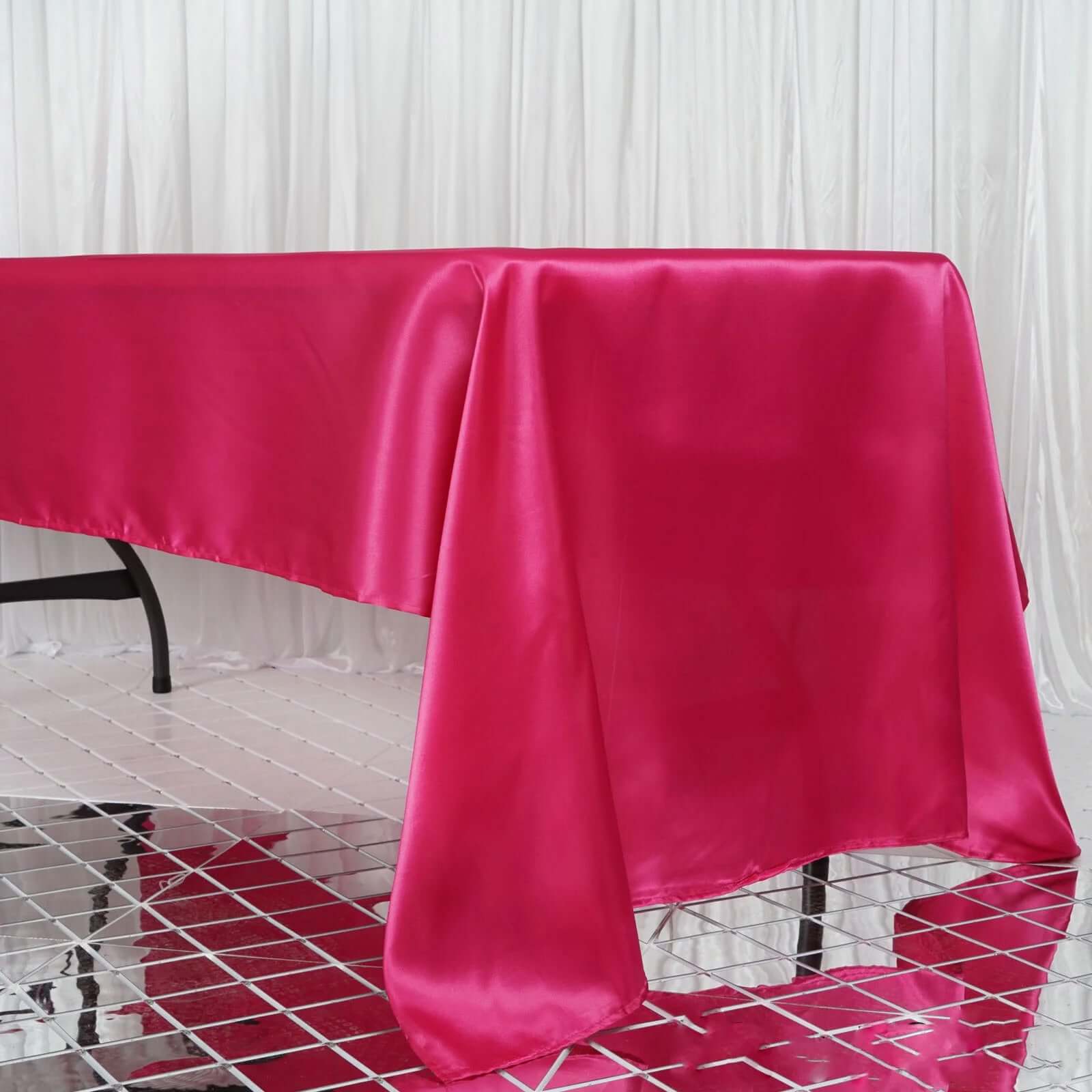 Hot Deal! Fuchsia Satin Rectangular Tablecloth, 60x126 Inches - Smooth and Shiny
