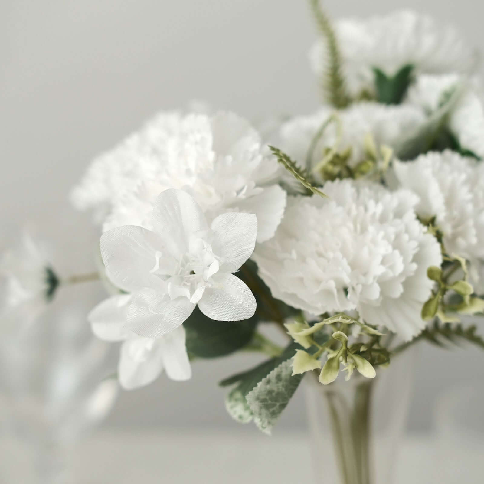 3-Pack 14-Inch White Artificial Silk Carnation Faux Flower Bouquets
