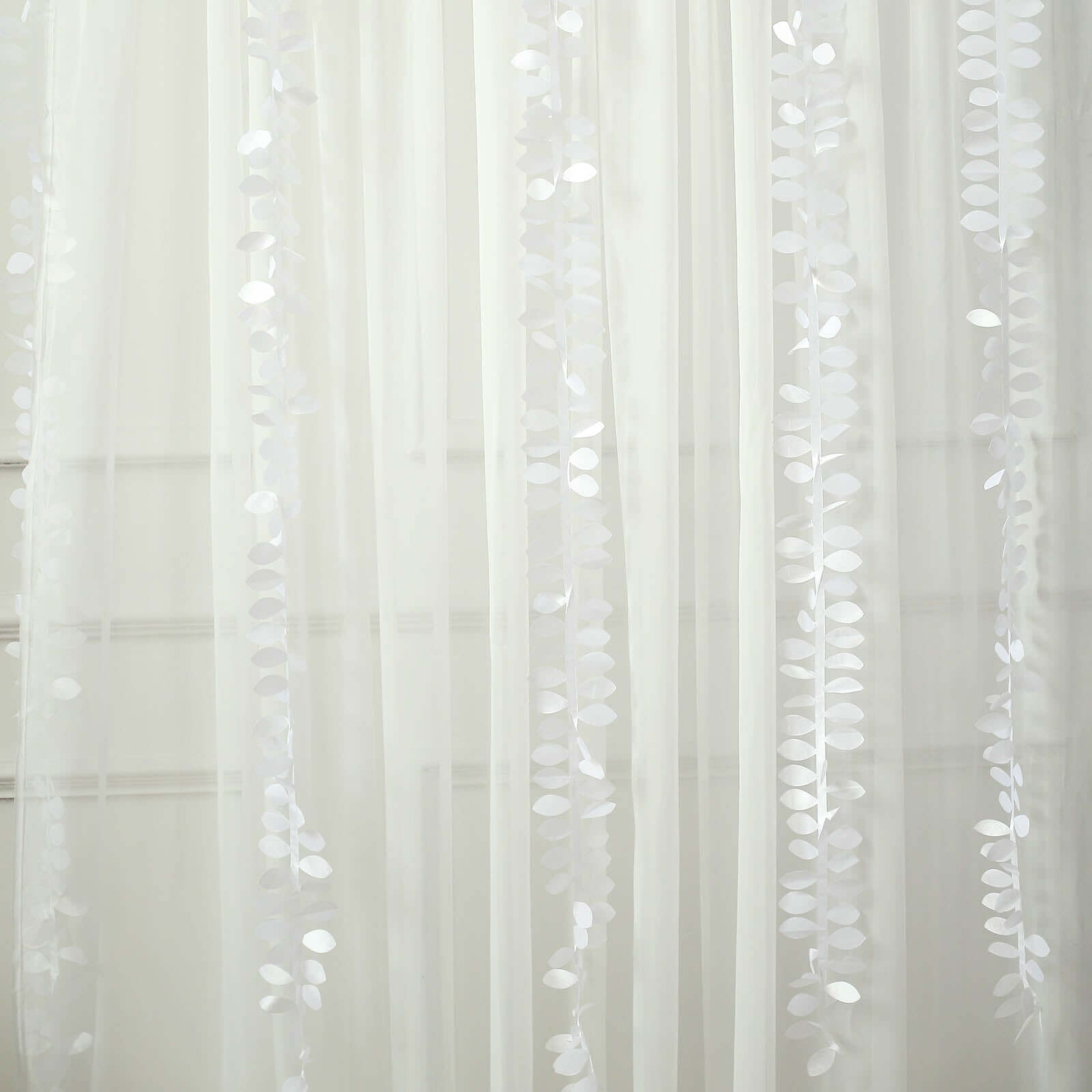 White Taffeta Ribbon Sash with 4 - Leaf Petal Design, 50ft - Ideal Artificial Fabric Garland for Events