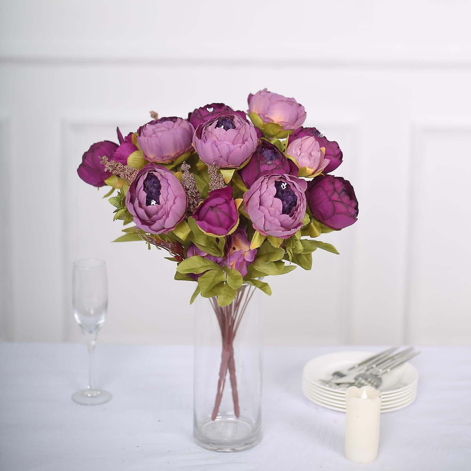 2-Pack 19-Inch Purple Artificial Peony Silk Flower Bouquets for Weddings