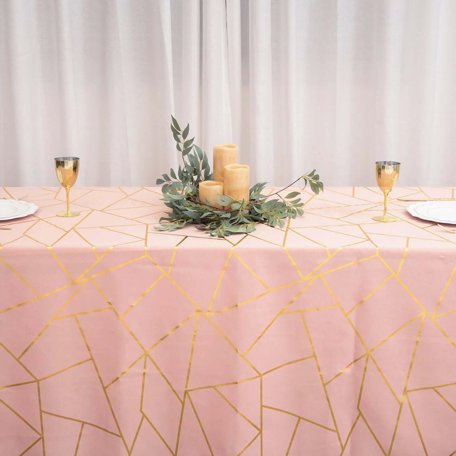 Hot! Wrinkle-Resistant Dusty Rose Polyester Tablecloth with Gold Foil Pattern for Events