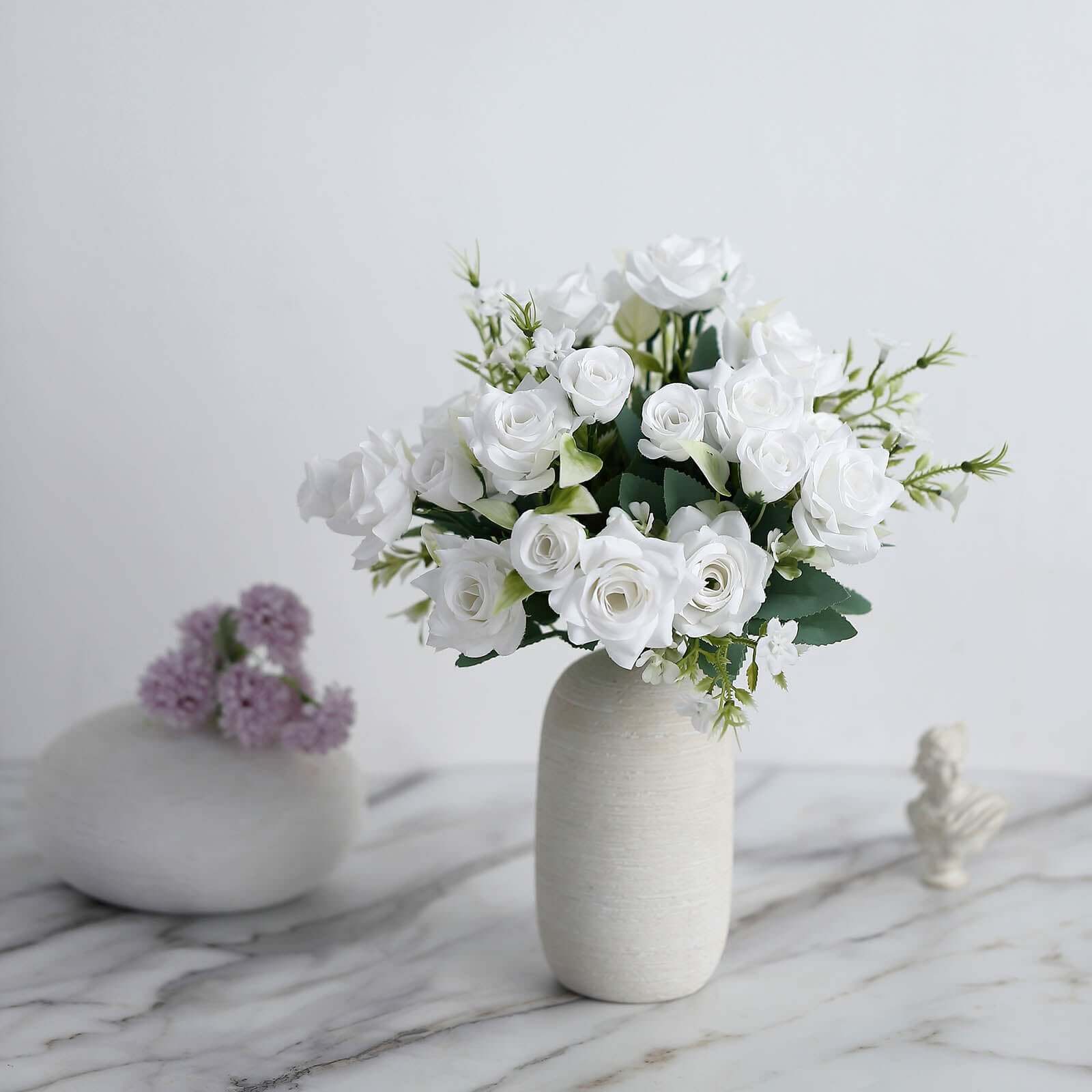 4-Bush Set of 12' White Artificial Silk Rose Flower Bouquet - Ideal for Weddings & Decor