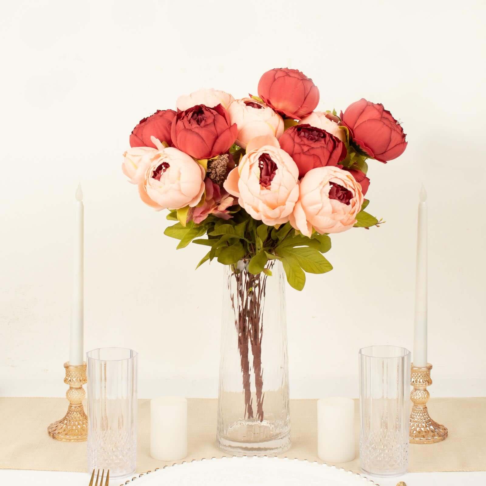 2-Pack 19-Inch Burgundy and Dusty Rose Faux Silk Peony Flower Wedding Bouquets