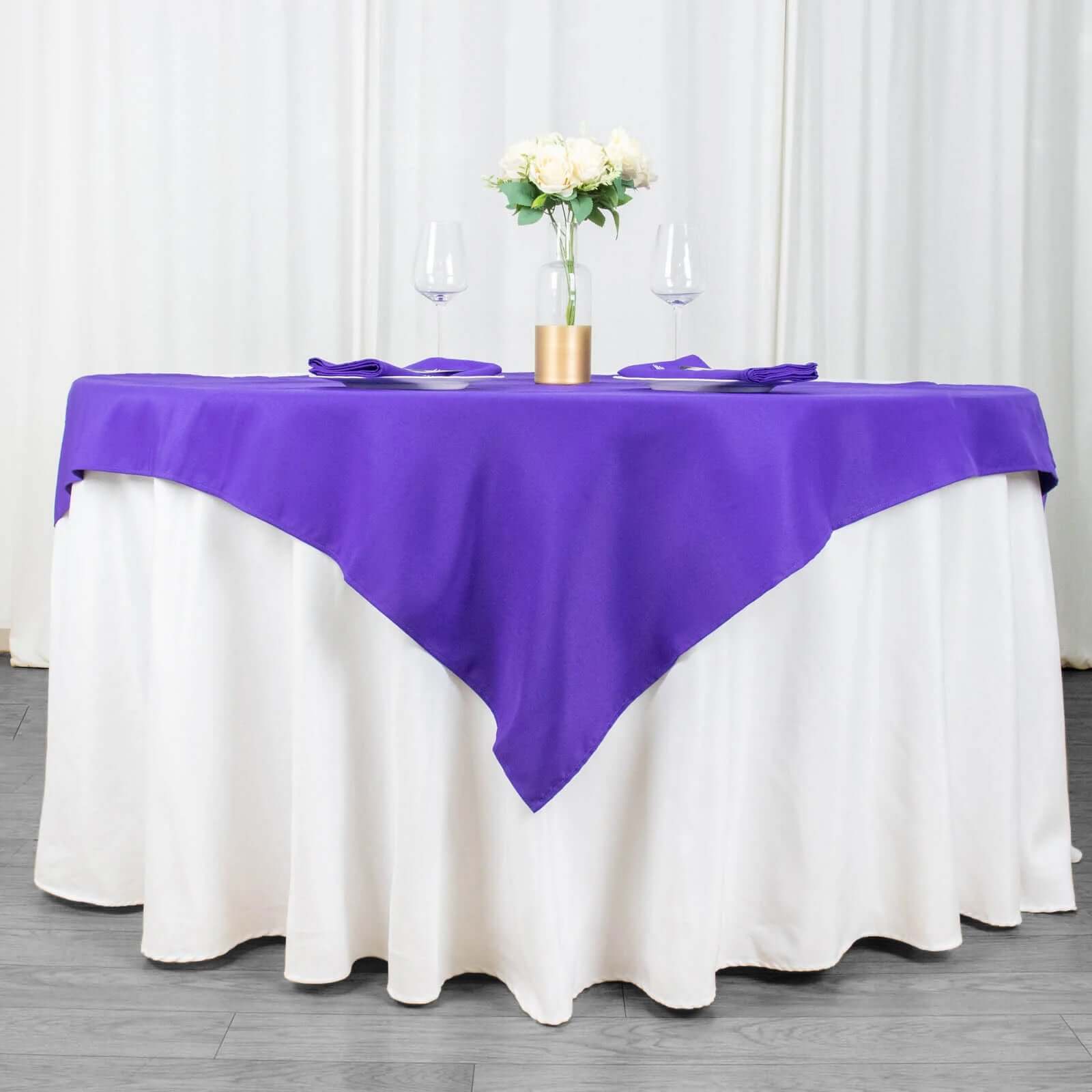 Hot Sale! 54x54 Premium Purple Polyester Square Table Overlay, 220GSM Stain & Wrinkle Resistant