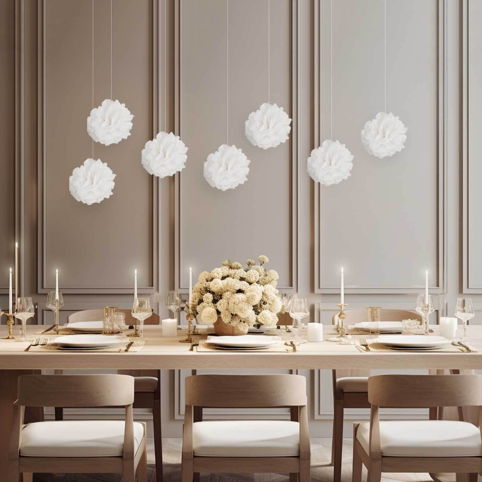 Hot Sale! 6-Piece Set of White Paper Pom Pom Flower Balls for Ceiling and Wall Decorations