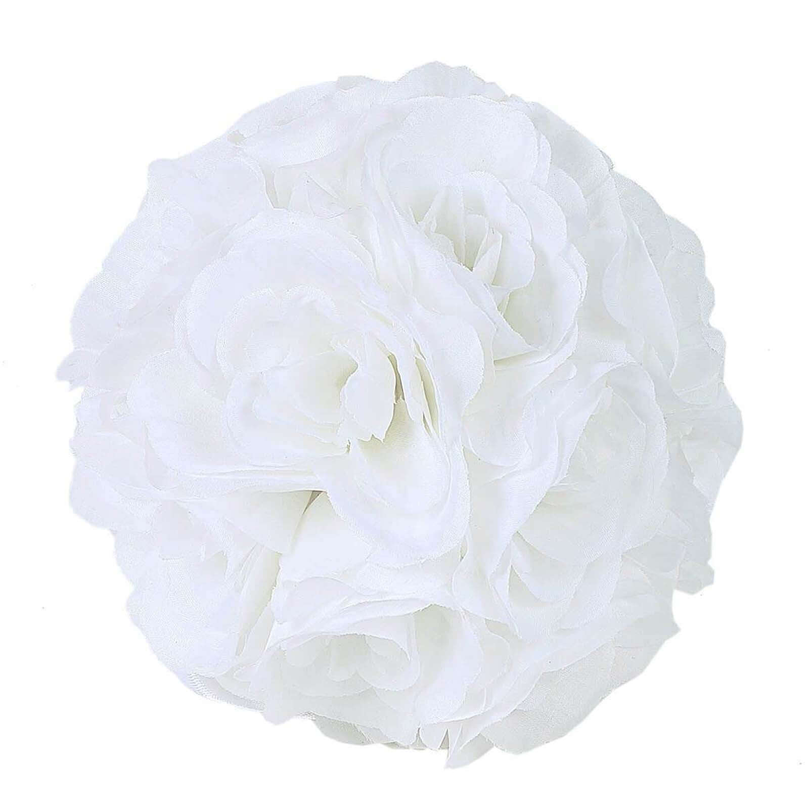 2-Pack Set of 7-Inch White Artificial Silk Rose Kissing Faux Flower Balls