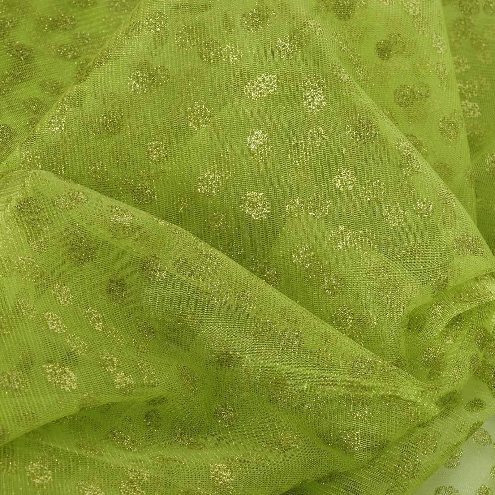 Hot! Apple Green Glitter Polka Dot 54'x15 Yards Tulle Fabric Bolt