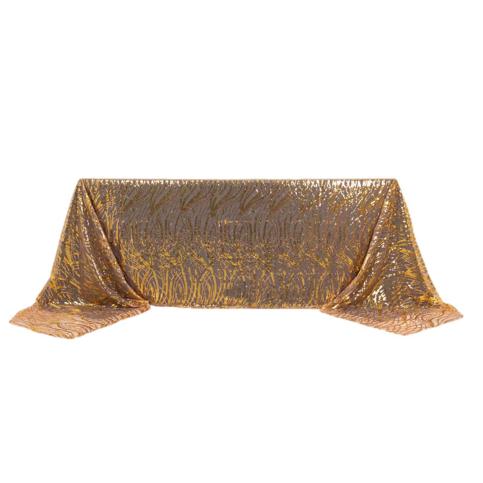 Sparkling Rose Gold/Gold Sequin Embroidered Mesh Rectangle Tablecloth for Special Events