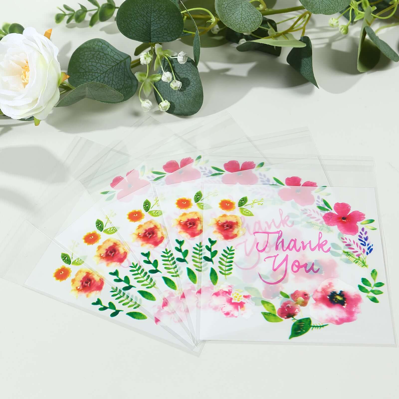 100-Pack White/Clear PVC Decorative Self-Adhesive Cookie Candy Bags - Ideal for Weddings, Birthdays & Parties