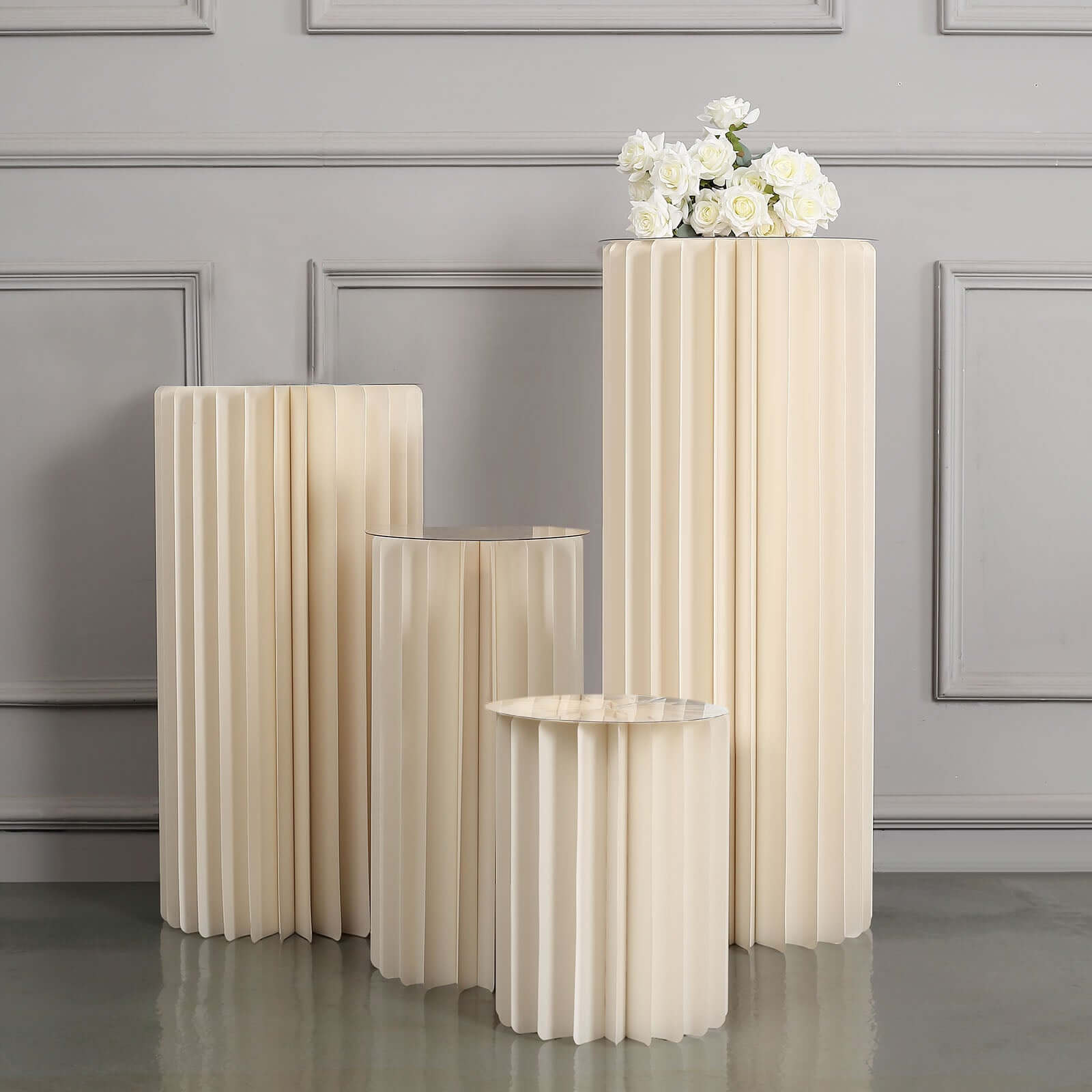 Get Your 40-Inch Ivory Cylinder Display Column Stand with PVC Top Plate for Events