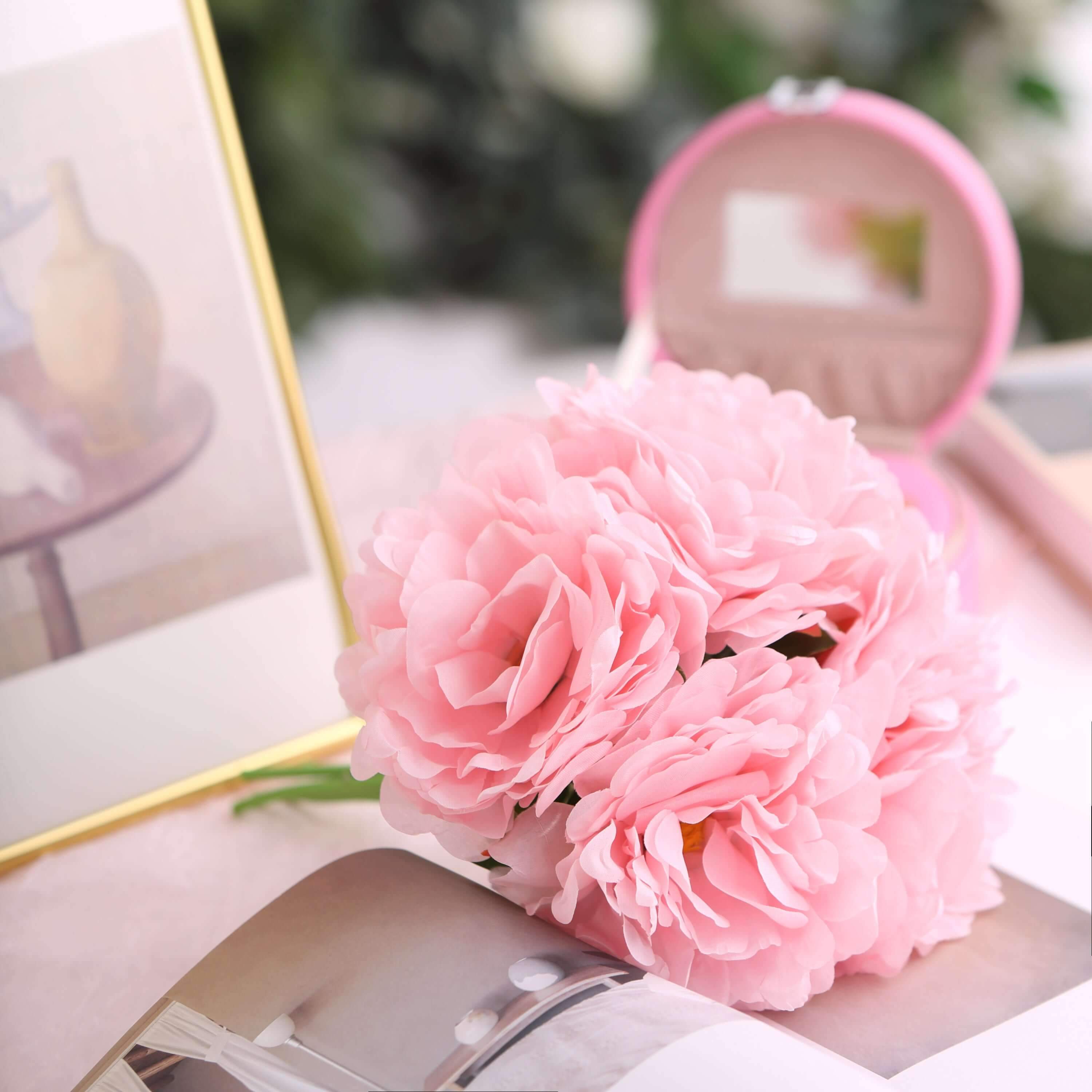 11-Piece Pink Real-Touch Artificial Silk Peony Bouquet - Ideal for Various Occasions