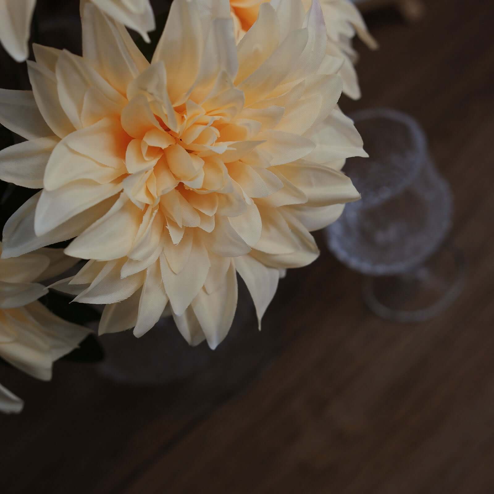 2 Cream Large Head Artificial Dahlia Bouquets - Silk Bridal Flower Decor Sale