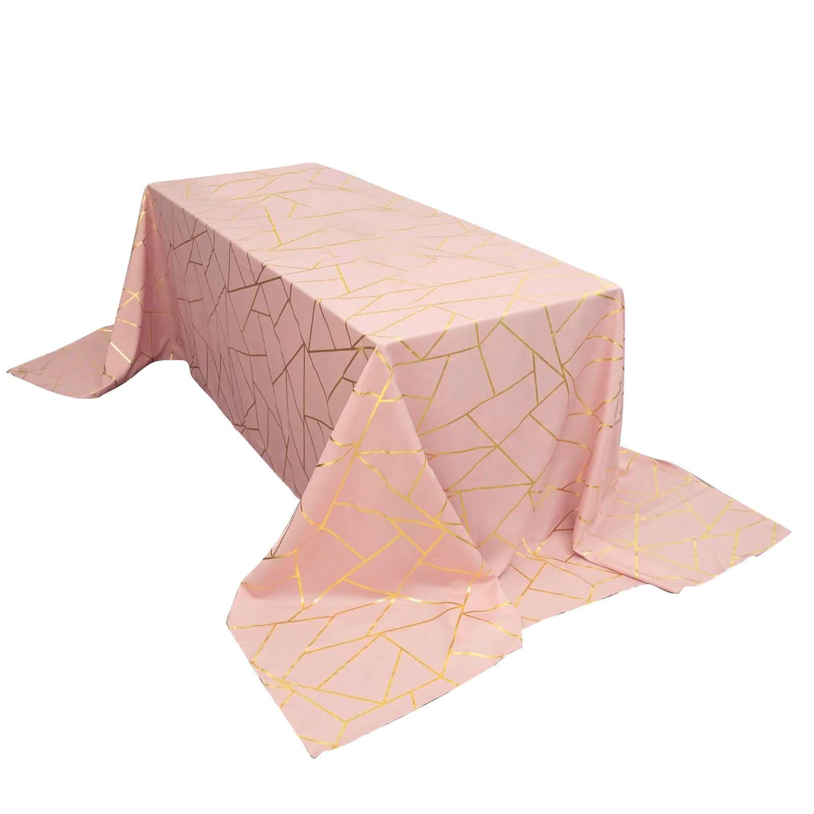 Hot! Wrinkle-Resistant Dusty Rose Polyester Tablecloth with Gold Foil Pattern for Events