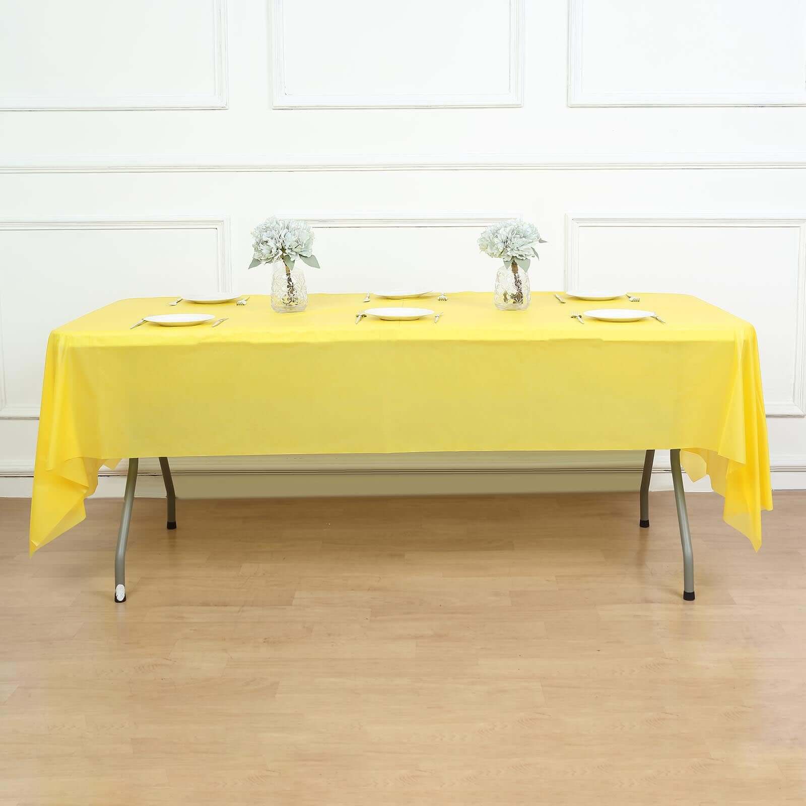 5-Pack Yellow Rectangle PVC Disposable Plastic Table Covers - Ideal for Gatherings