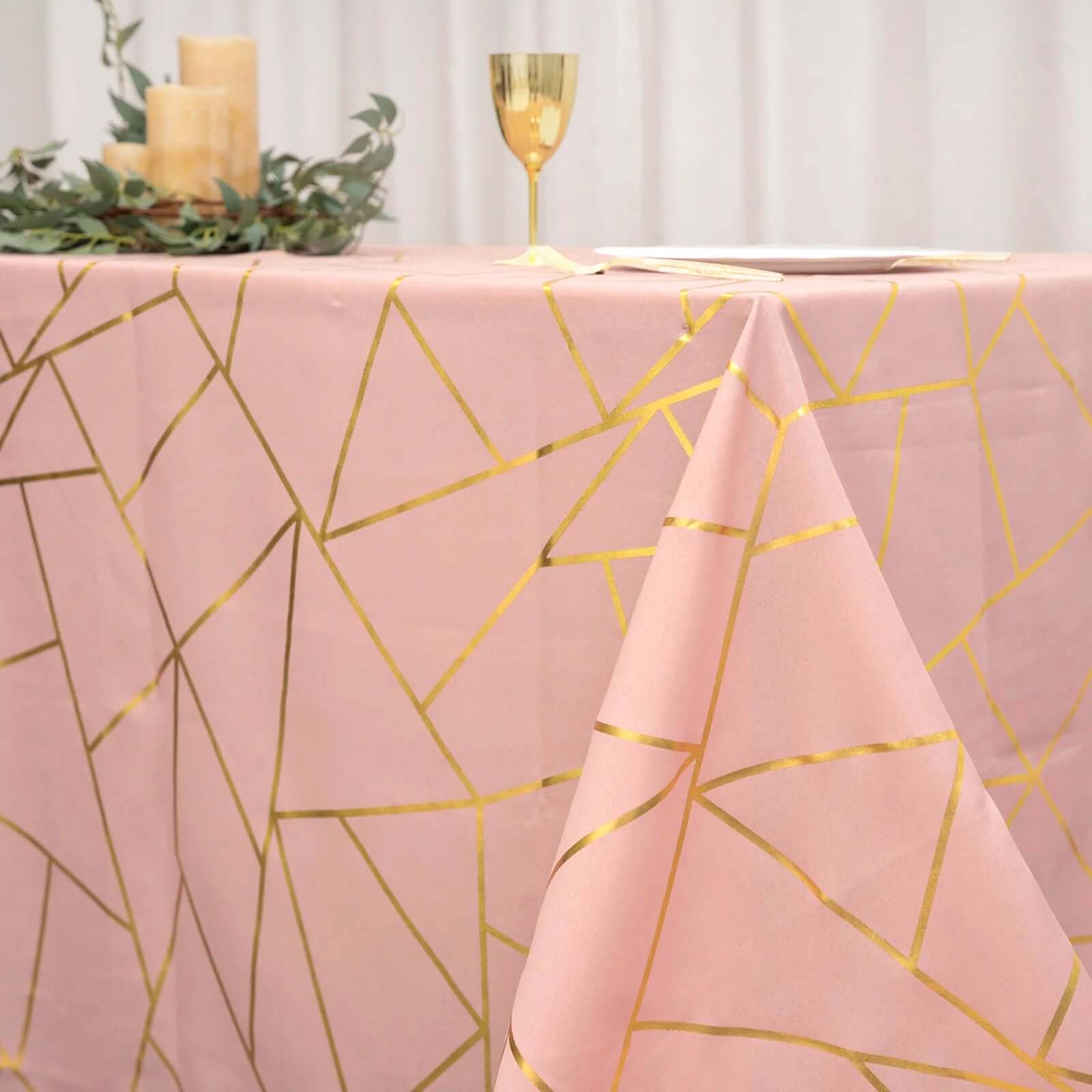 Hot! Wrinkle-Resistant Dusty Rose Polyester Tablecloth with Gold Foil Pattern for Events