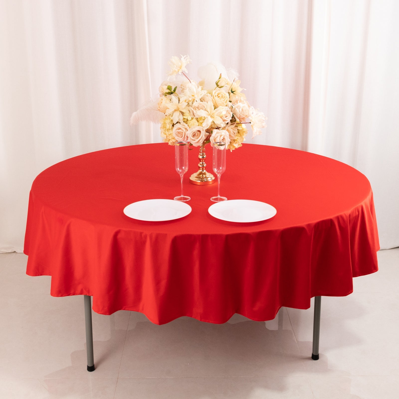 Red Premium 90' Round Scuba Tablecloth - Anti - Wrinkle and Stain - Resistant