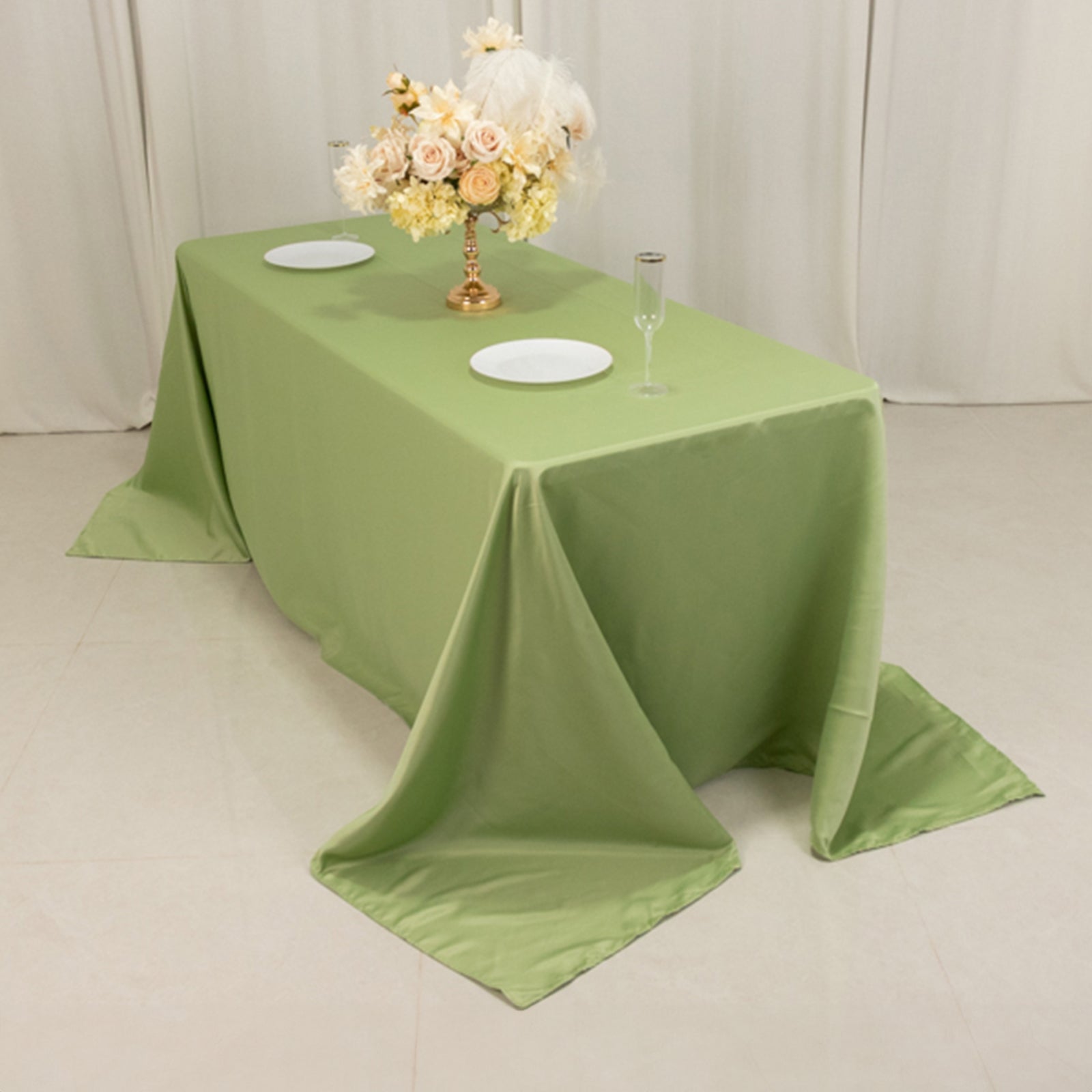 Exclusive Sage Green Lamour Satin Rectangle Tablecloth - Soft, Silk-Like, 90x132