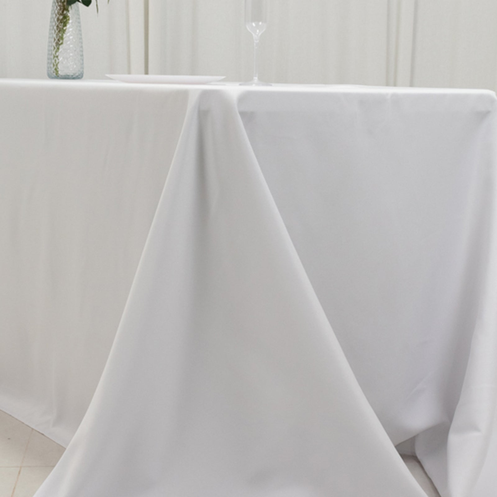 Hot! White Fire Retardant Premium Polyester 90x156 Rectangular Tablecloth for Large Gatherings