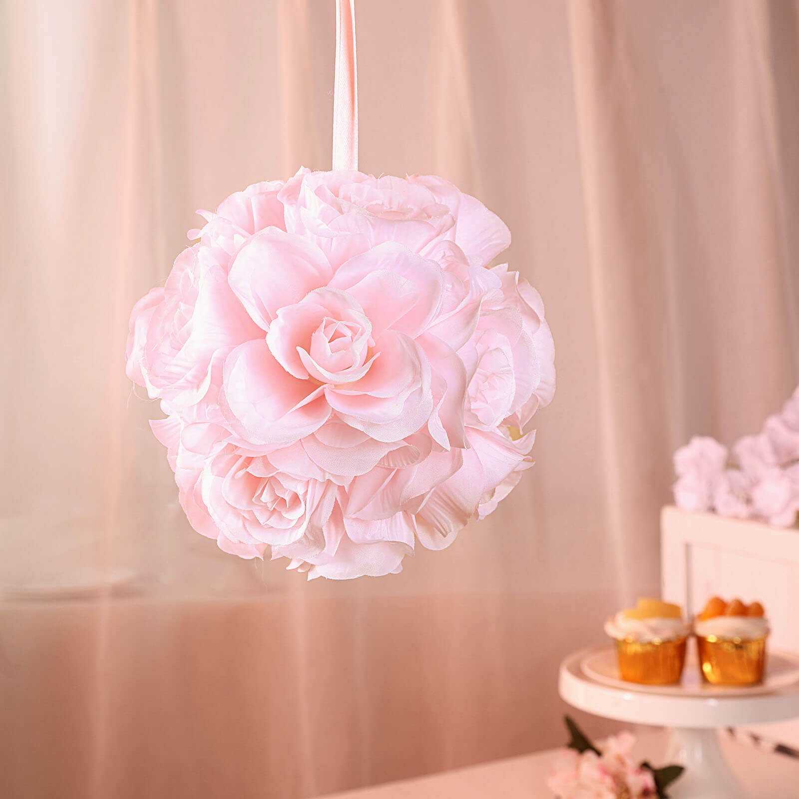 2-Pack Blush Silk Rose Kissing Flower Balls - Ideal for Decor