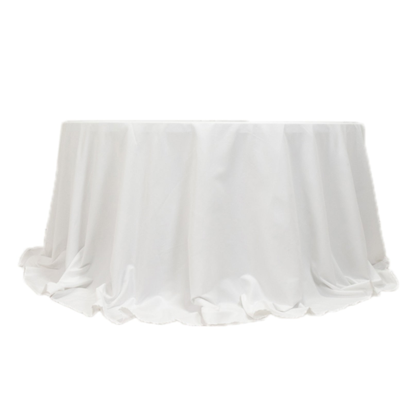 White 132-Inch Cotton Blend Round Tablecloth: Seamless, Wrinkle-Resistant for Formal Events