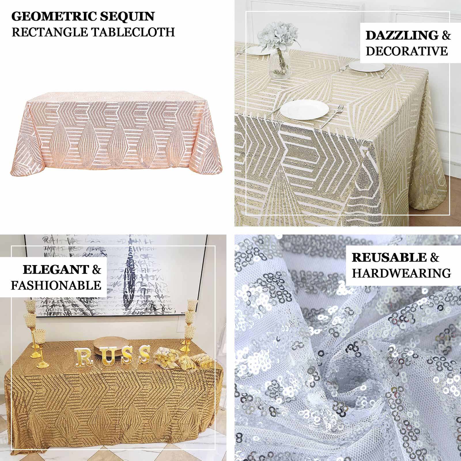 Exclusive Black Sequin Rectangle Tablecloth with Diamond Pattern, 90x132 inches
