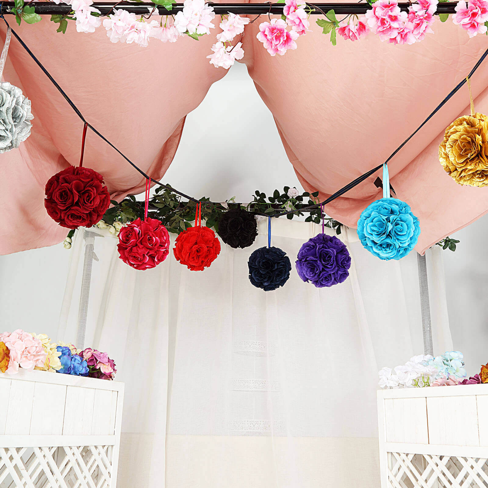 Hot Deal! 2-Pack 7" Navy Blue Artificial Silk Rose Kissing Flower Balls