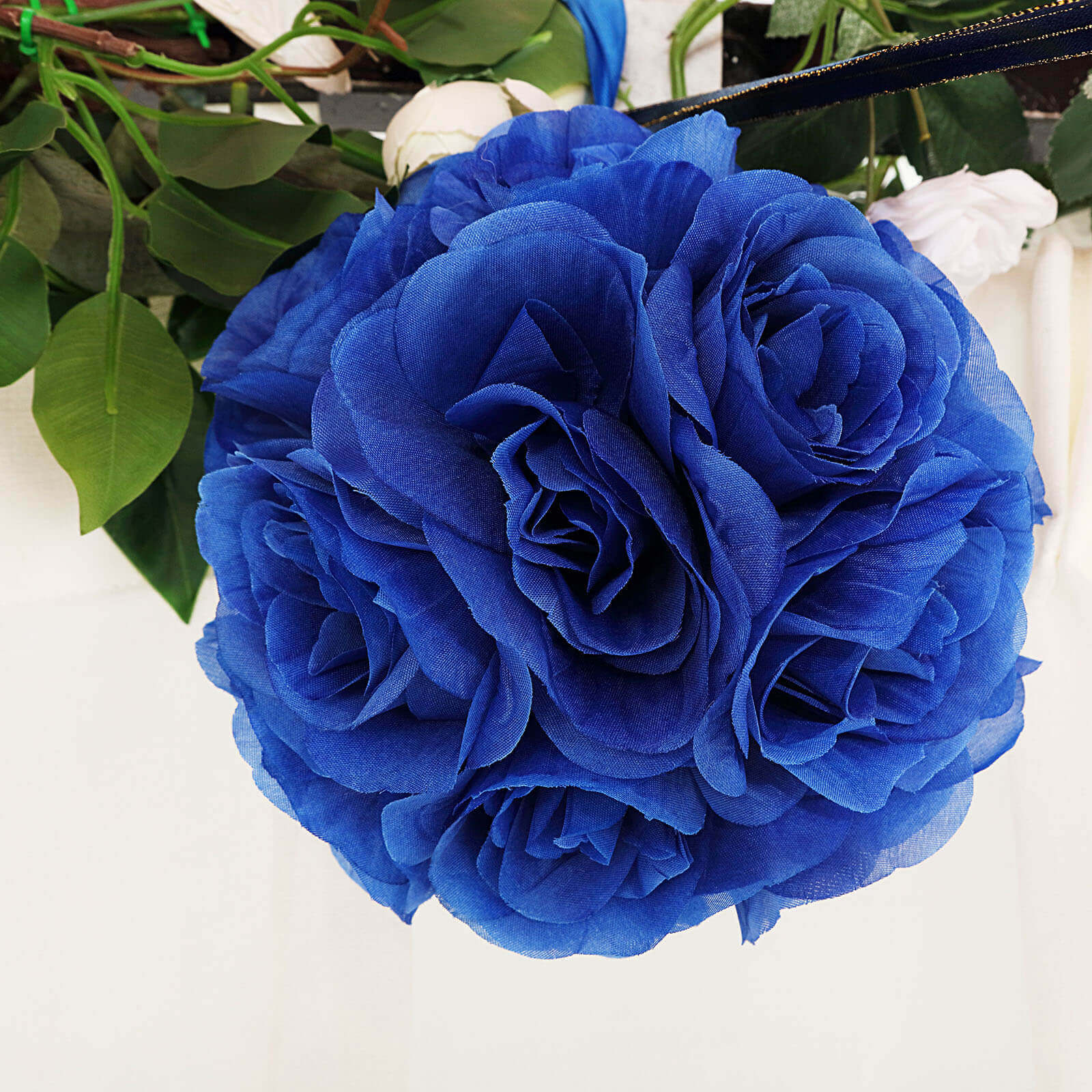 2-Pack 7-Inch Royal Blue Artificial Silk Rose Kissing Balls for Decor